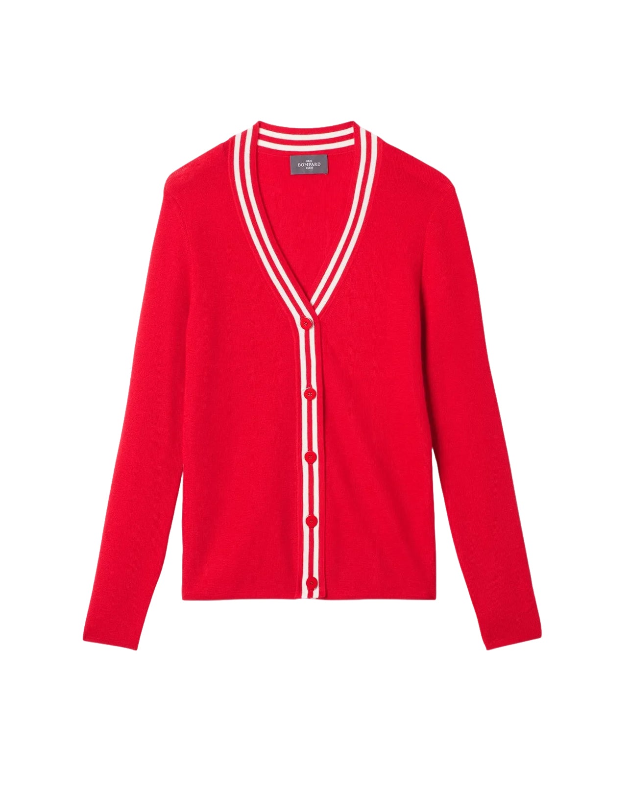 Ultra-fine cashmere waistcoat with striped trim - Rouge Gorge & Natural