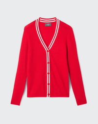 RECO130Gilet Ultrafin Finitions Rayées - Rouge Gorge/Naturel