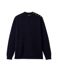 Cotton high-neck jumper with buttons on the shoulders - Navy