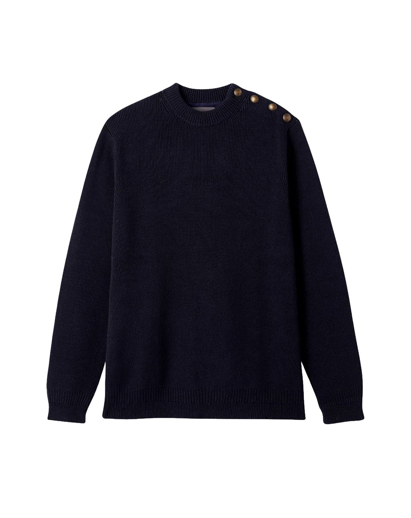 Cotton high-neck jumper with buttons on the shoulders - Navy