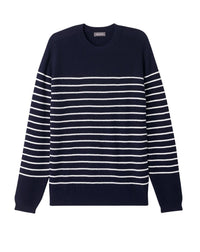 RECO100Ras De Cou Piqué Ultrafin Doubles Rayures - Marine/Naturel