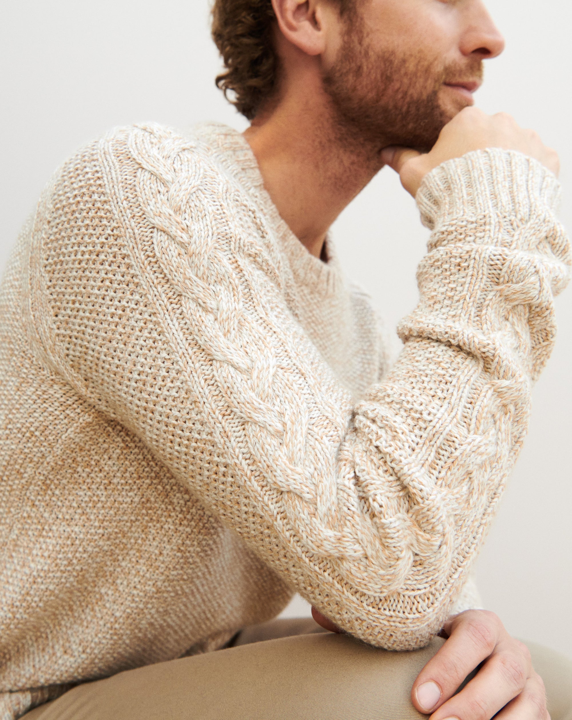 RECO120Ras De Cou Mouliné Emmanchures Raglan Détail Torsade - Pampas/Perla/Naturel