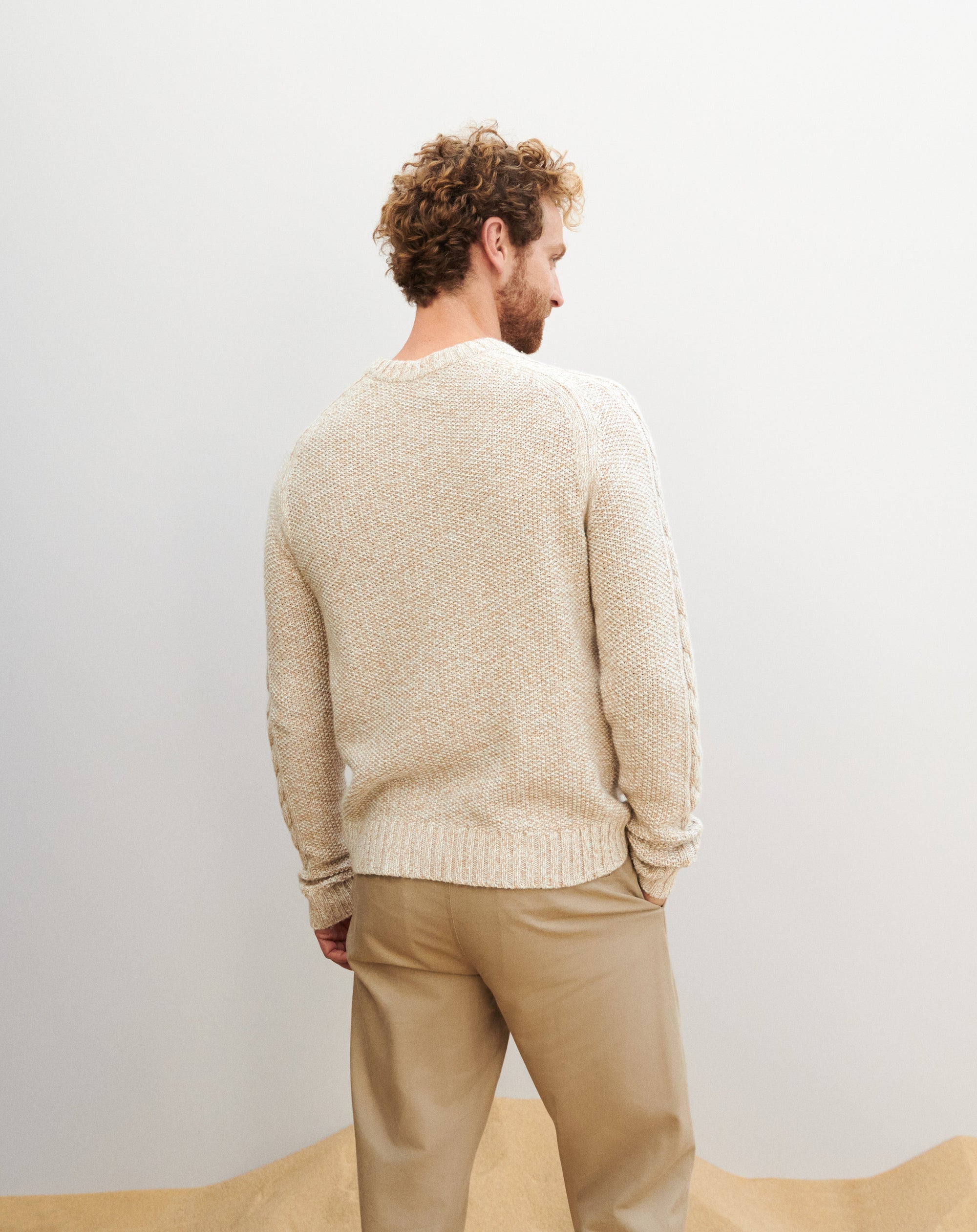 RECO120Ras De Cou Mouliné Emmanchures Raglan Détail Torsade - Pampas/Perla/Naturel