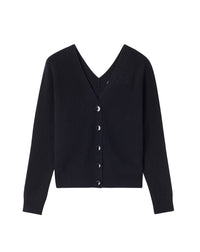 Loose-fitting flat-ribbed V-neck cashmere jumper - Black