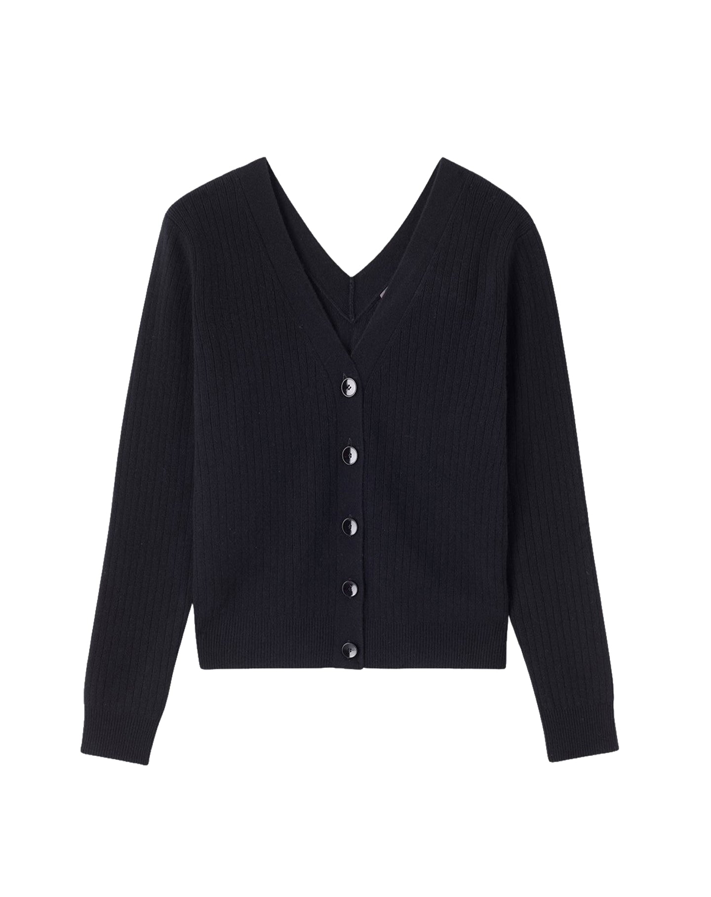 Loose-fitting flat-ribbed V-neck cashmere jumper - Black