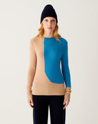 RECO130Col À Même Roulotté Intarsia Color Block - Pampas/Bleu Caldero