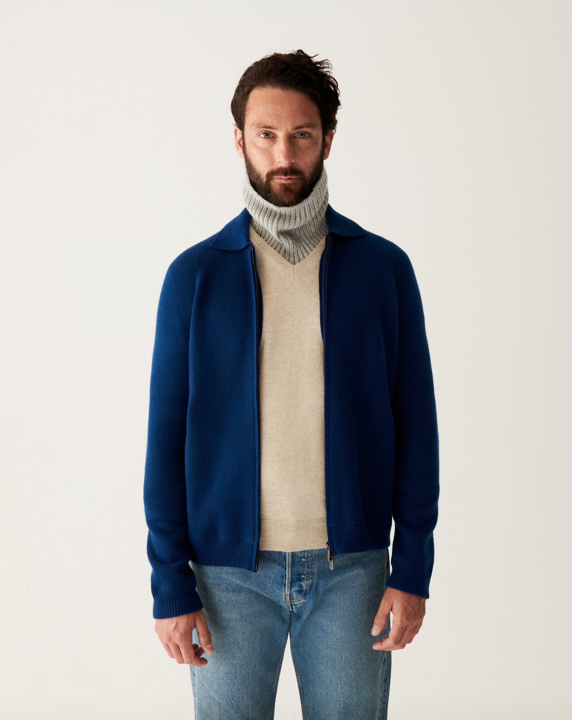 RECO185Veste Zippée Col Chemise Milano - Bleu Phare