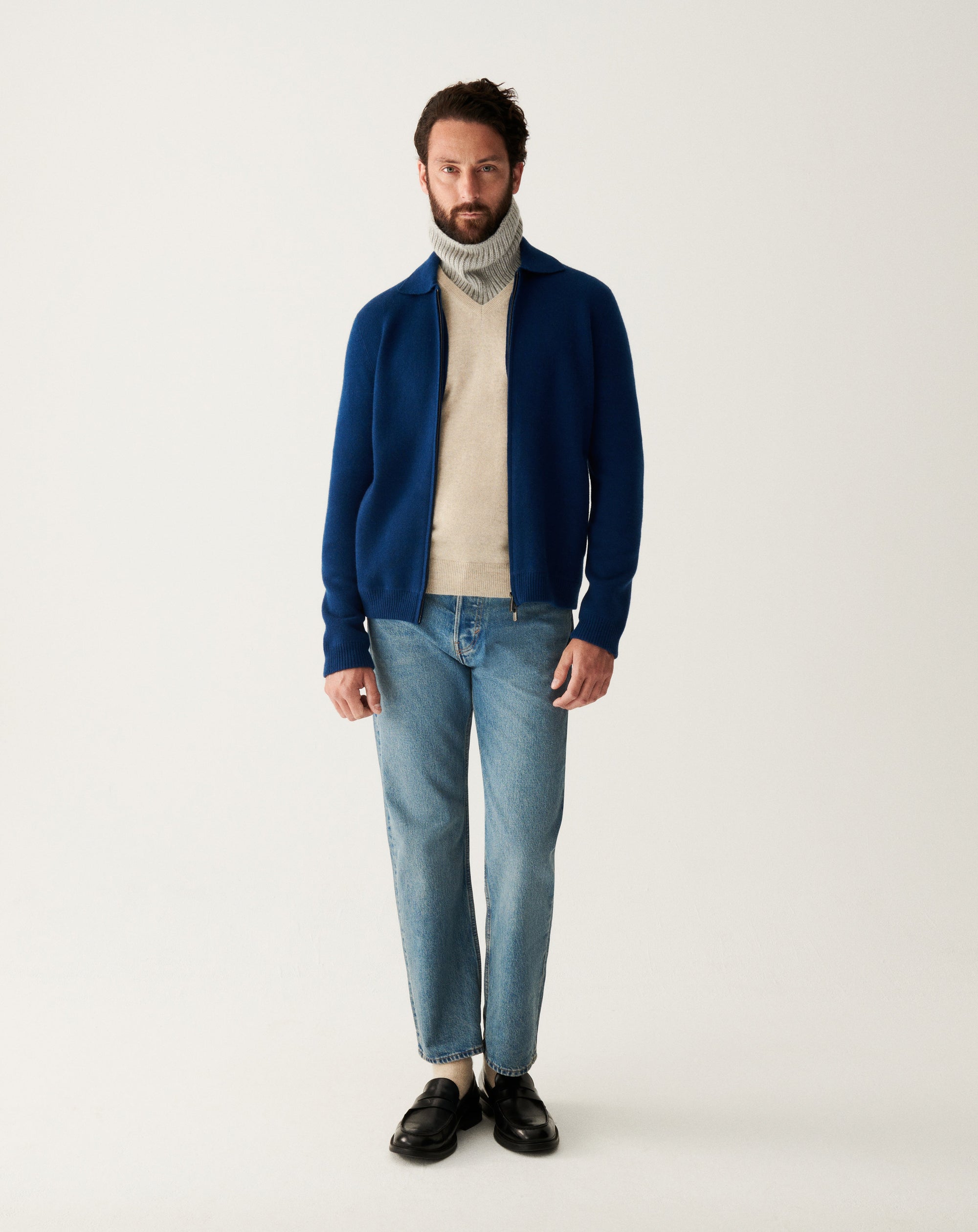 RECO185Veste Zippée Col Chemise Milano - Bleu Phare