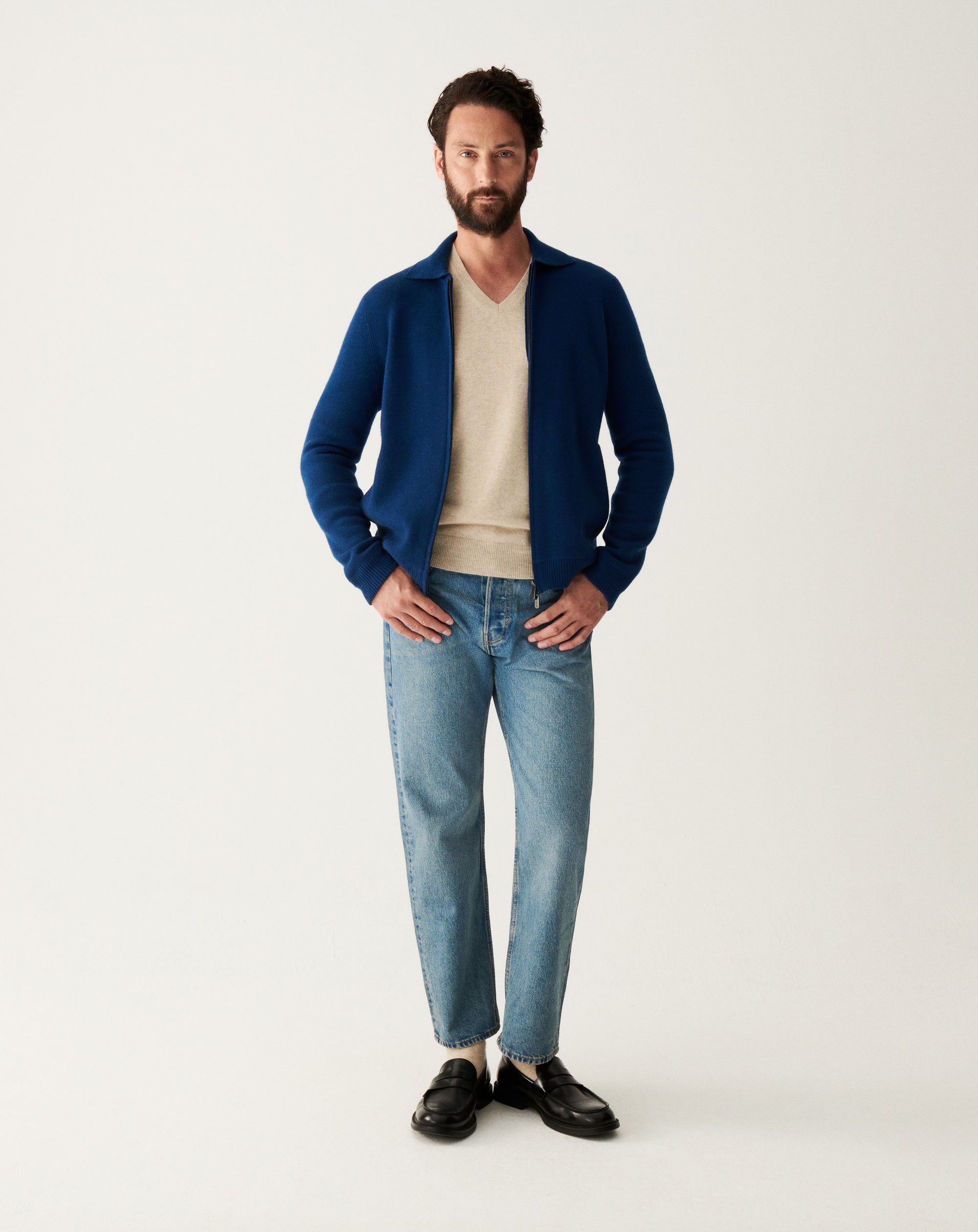 RECO185Veste Zippée Col Chemise Milano - Bleu Phare