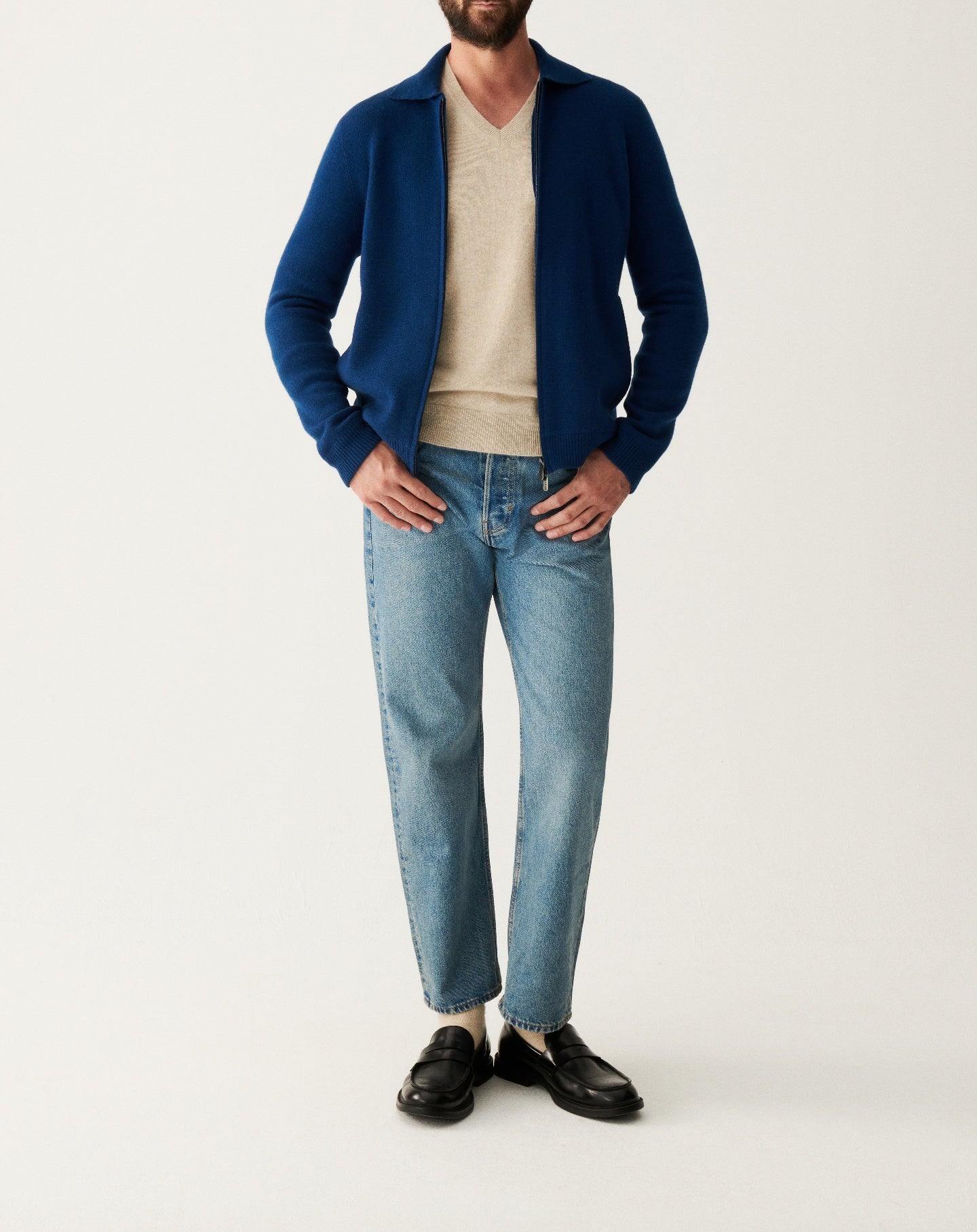 RECO185Veste Zippée Col Chemise Milano - Bleu Phare