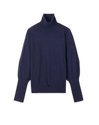 Ultra-fine cashmere roll-neck jumper with balloon sleeves - Navy