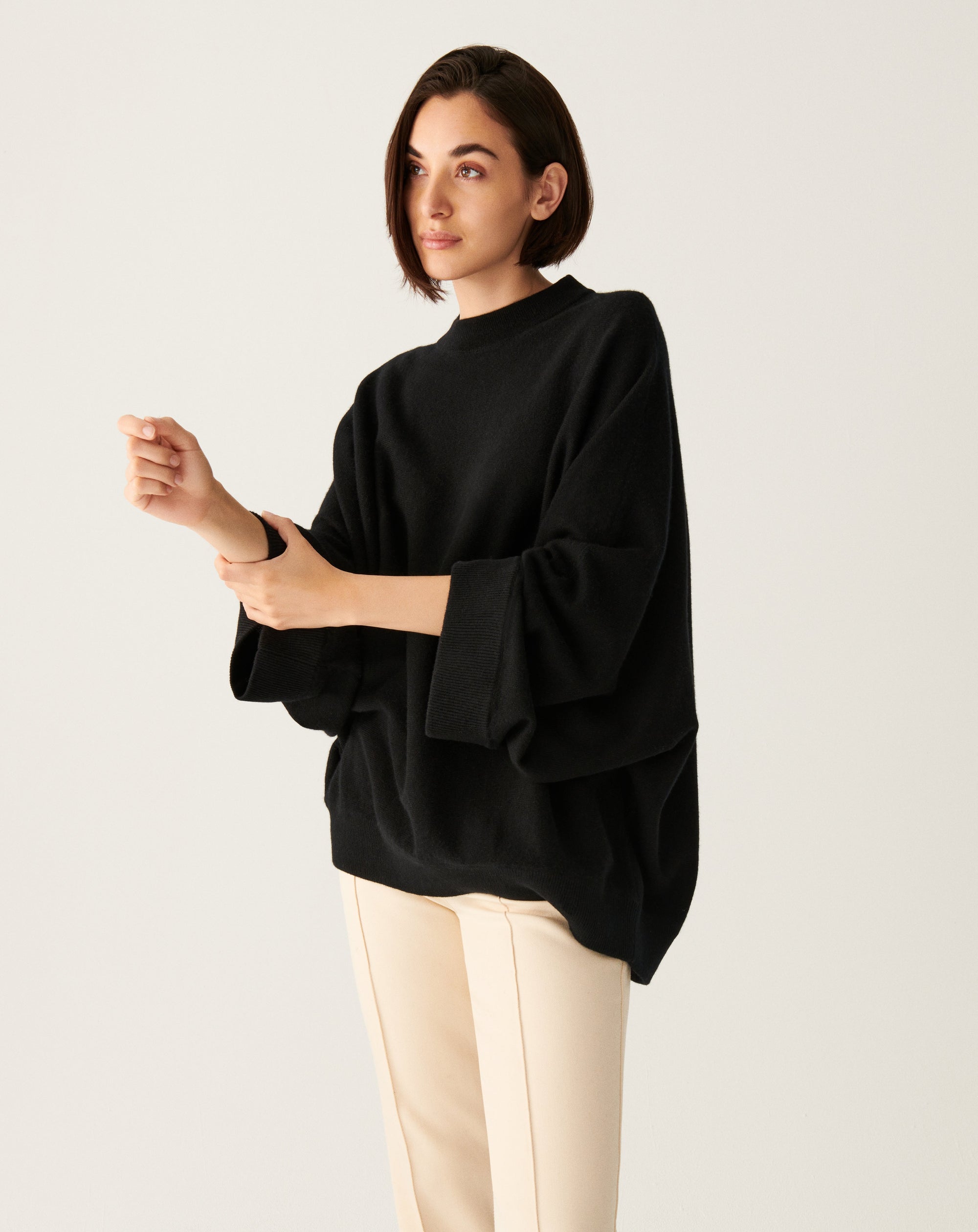 RECO180Ras De Cou Oversize Manches Chauve-Souris - Noir