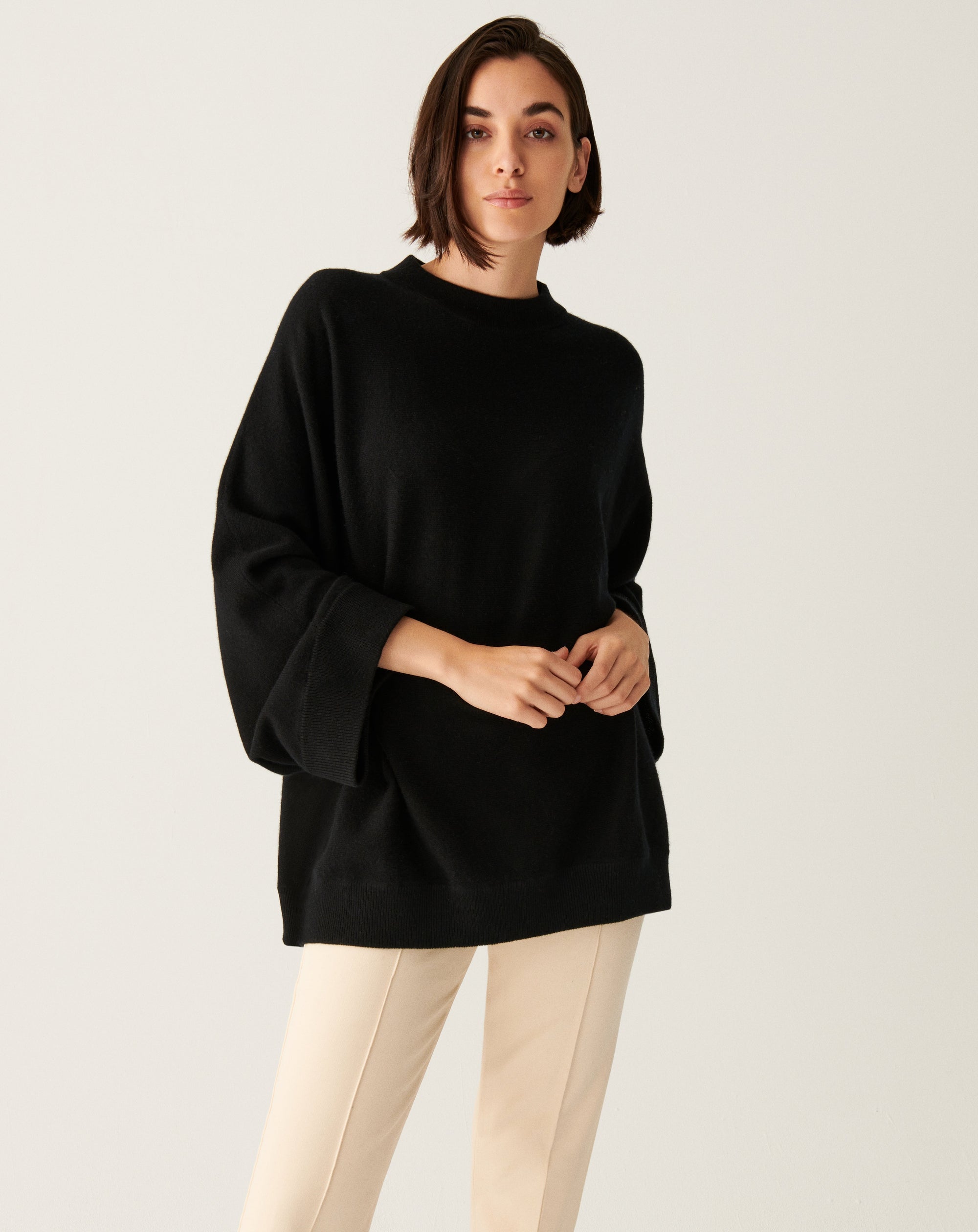 RECO180Ras De Cou Oversize Manches Chauve-Souris - Noir