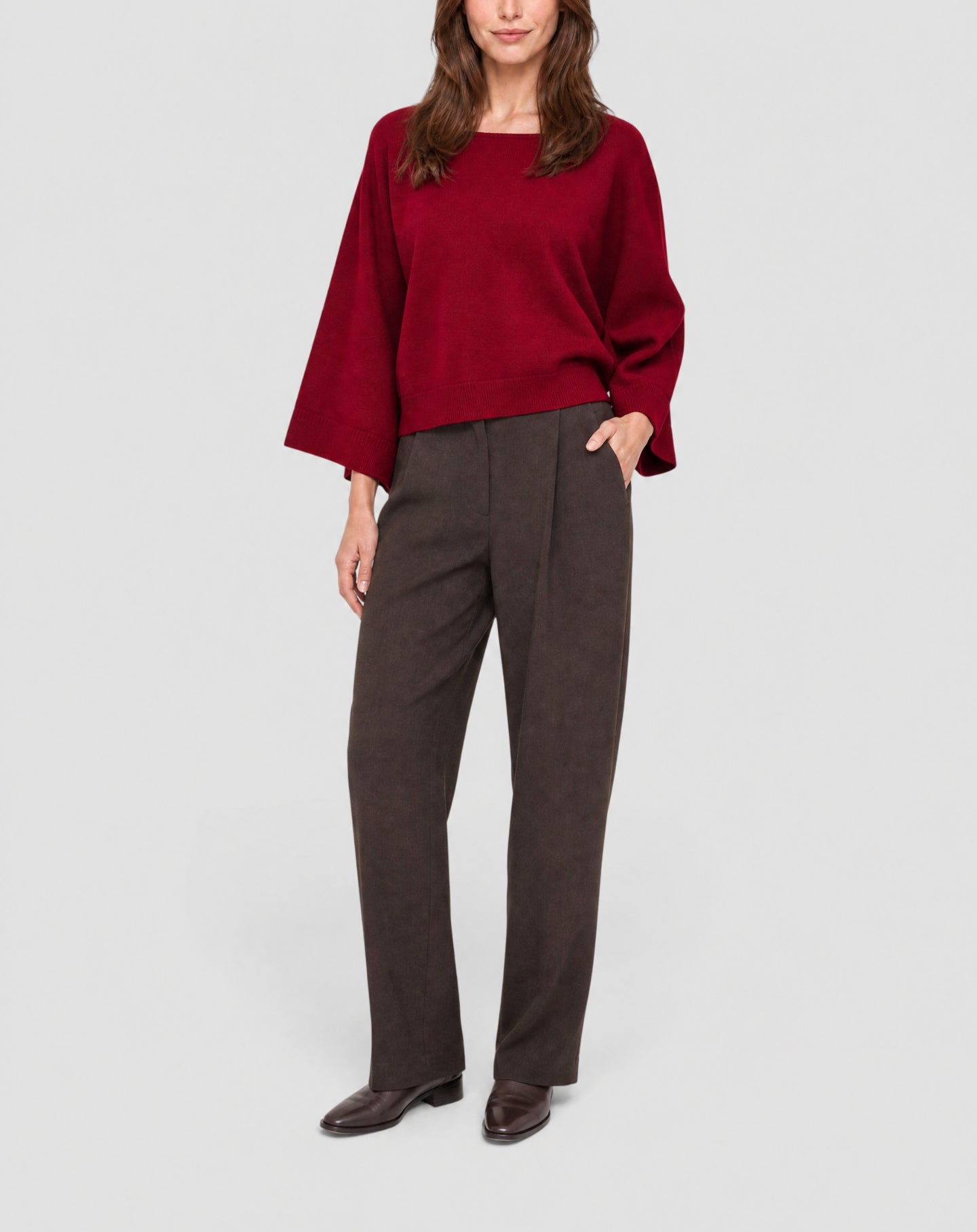 Pull col rond à manches kimono en cachemire -  Rouge Cranberry