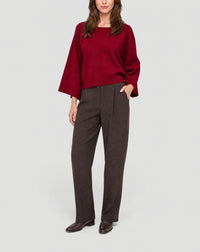 Pull col rond à manches kimono en cachemire -  Rouge Cranberry
