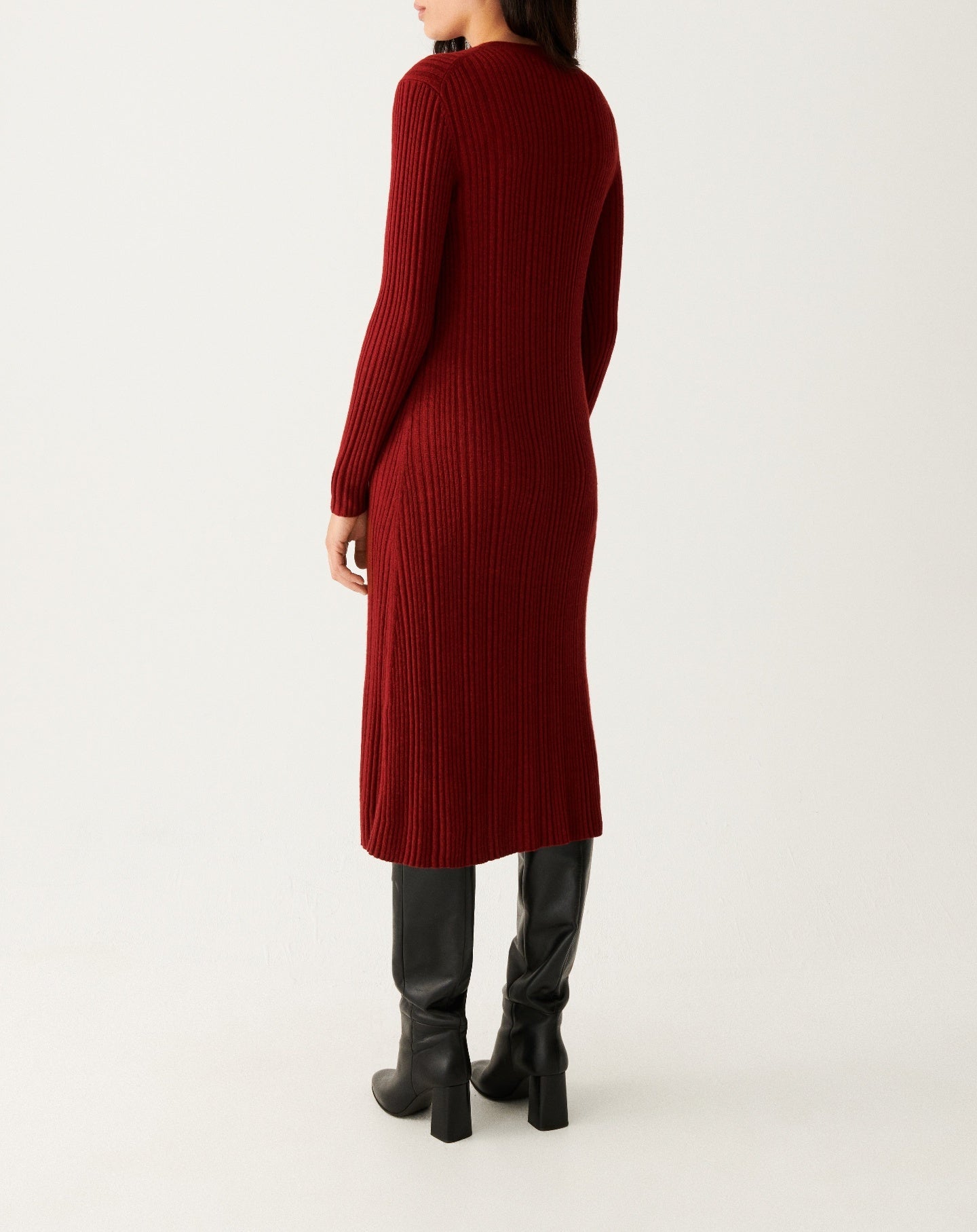 RECO150Robe Longue Évasée À Côtes Irrégulières - Rouge Cranberry