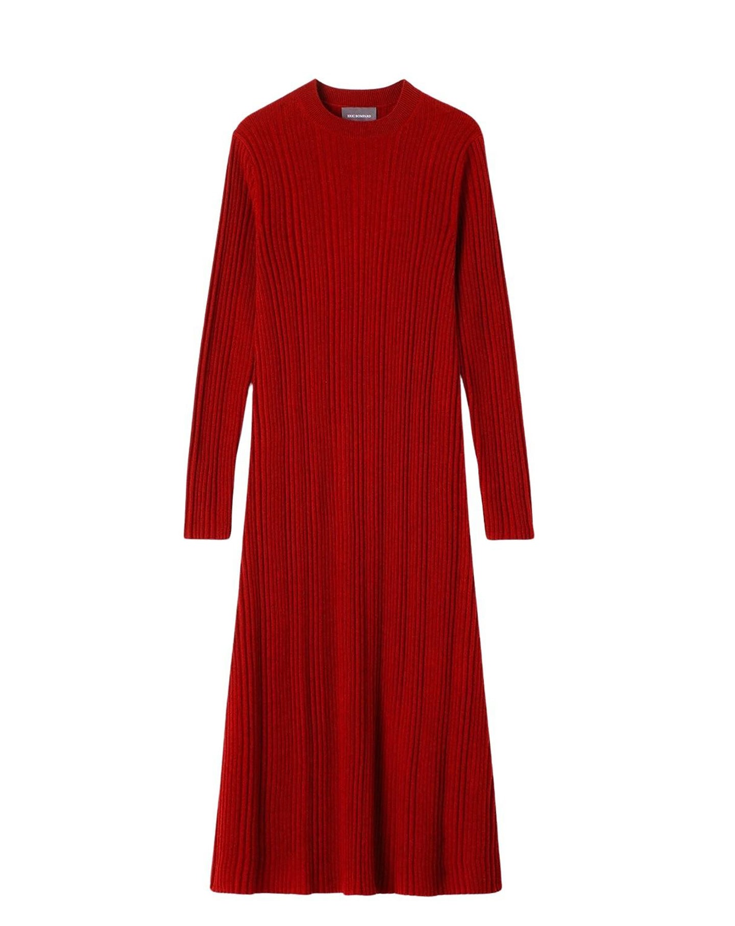 RECO150Robe Longue Évasée À Côtes Irrégulières - Rouge Cranberry