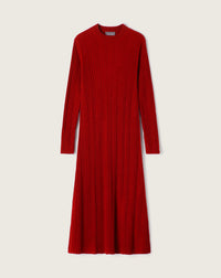 RECO150Robe Longue Évasée À Côtes Irrégulières - Rouge Cranberry