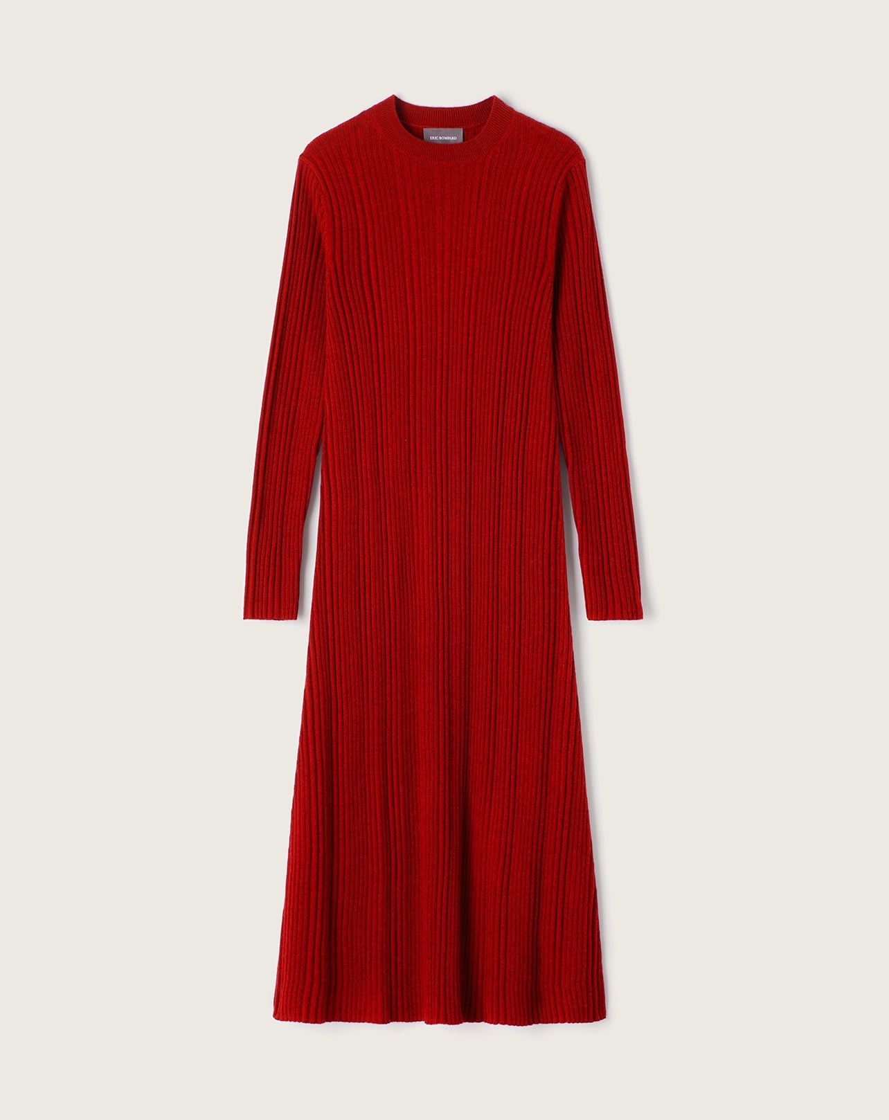 RECO150Robe Longue Évasée À Côtes Irrégulières - Rouge Cranberry