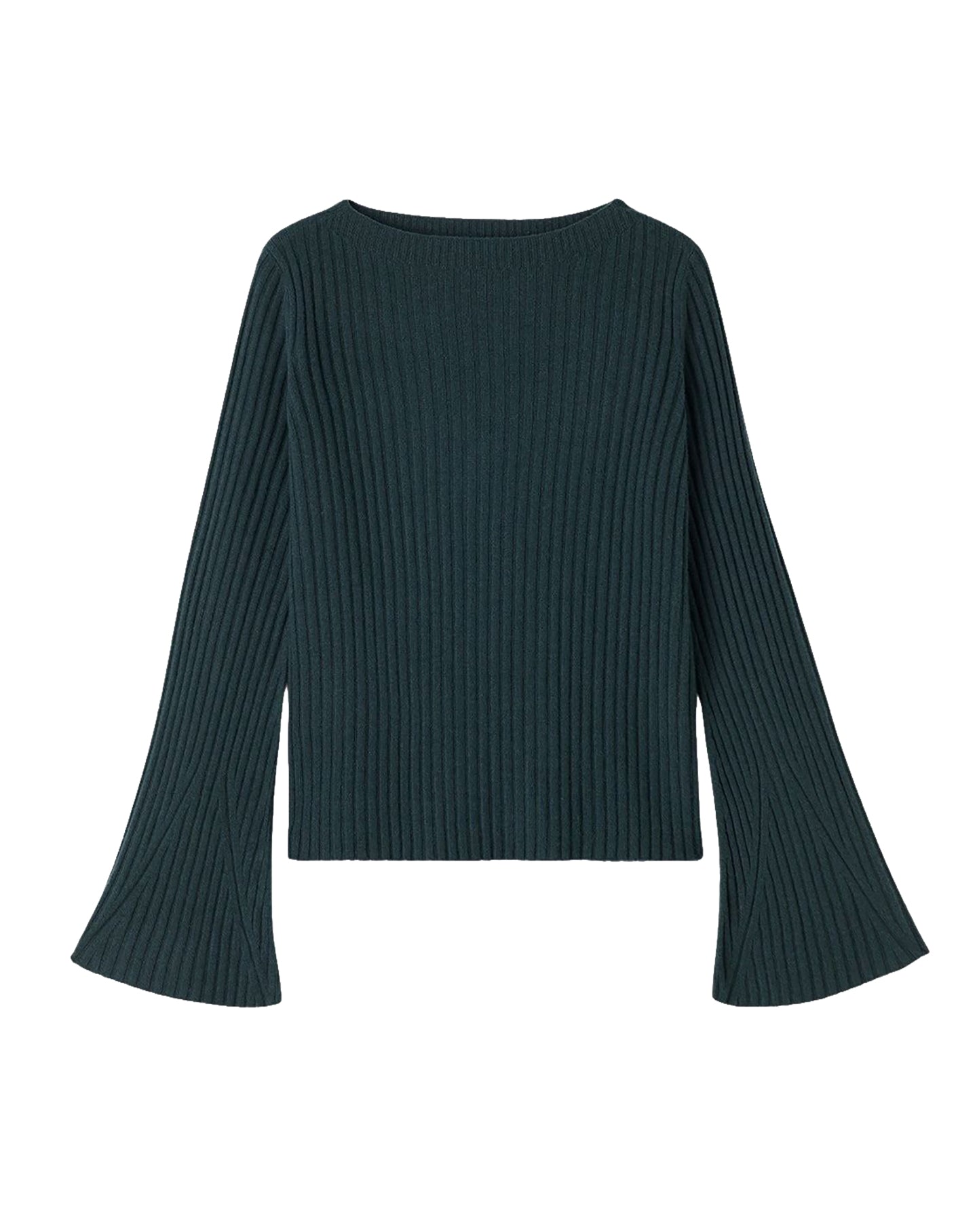 Pull col bateau ample à manches évasées en cachemire -  Vert Zurich