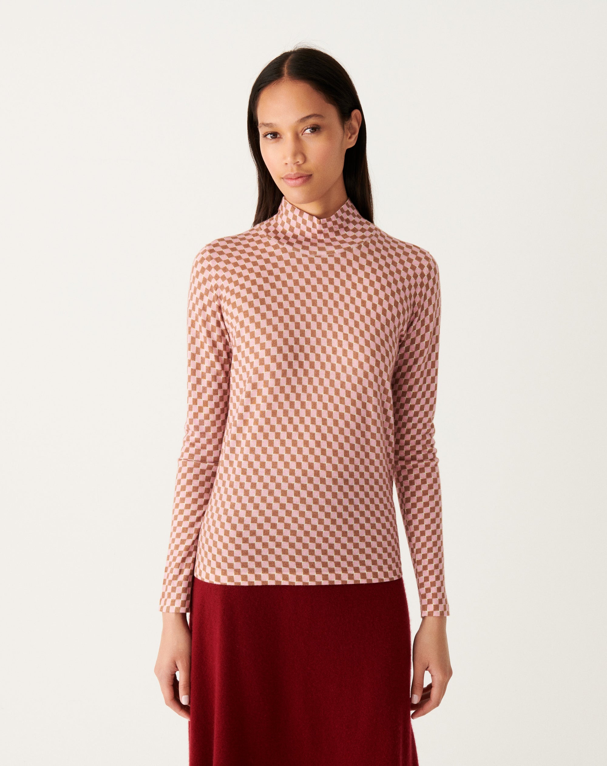 RECO120Col Montant Ultrafin Imprimé Damier - Rose Jelly/Vicuna