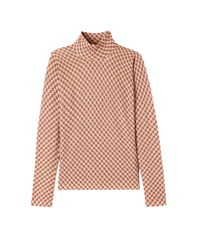 Ultra-fine, high-neck jumper with a cashmere print - Jelly Pink & Vicuna