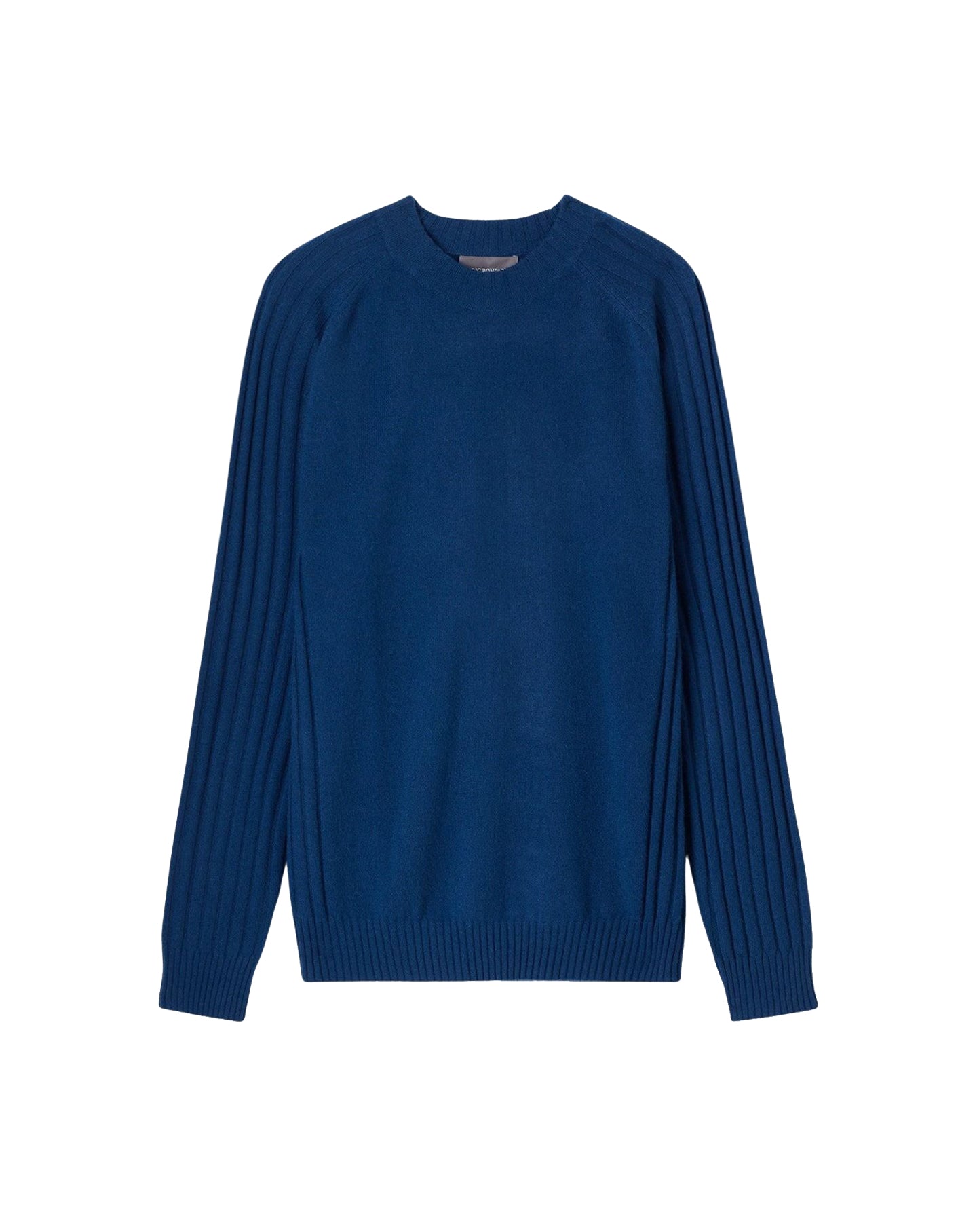 Round-neck, ribbed cashmere jumper with hammer sleeves - Phare Blue