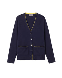 Loose-fitting cardigan with contrasting trim and cashmere pockets - Navy