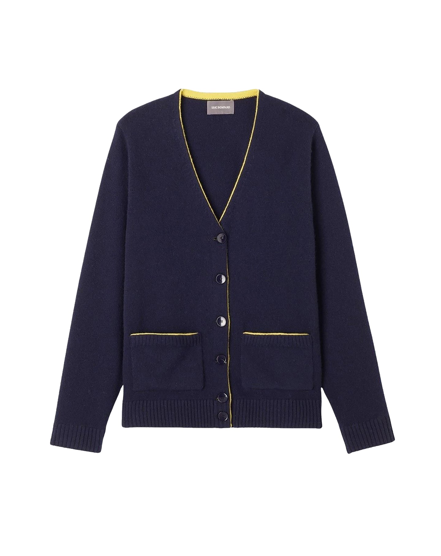 Loose-fitting cardigan with contrasting trim and cashmere pockets - Navy
