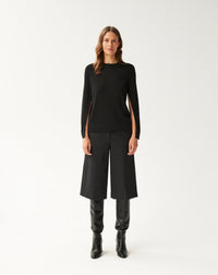 RECO115Ras De Cou Ample Ultrafin Manches Ouvertes Effet Cape - Noir