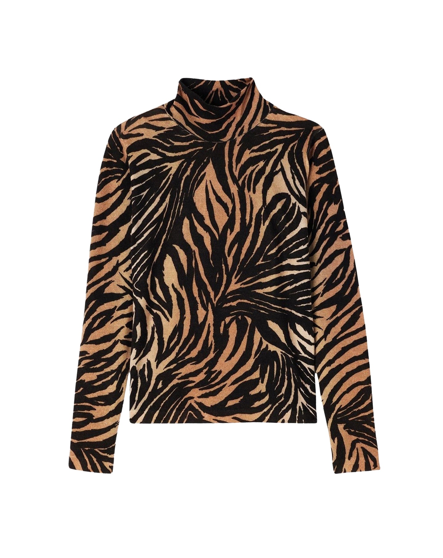 Ultra-fine high-neck jumper with a cashmere print - Vicuna