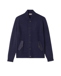 Button-up cashmere cardigan with faux suede pockets - Navy