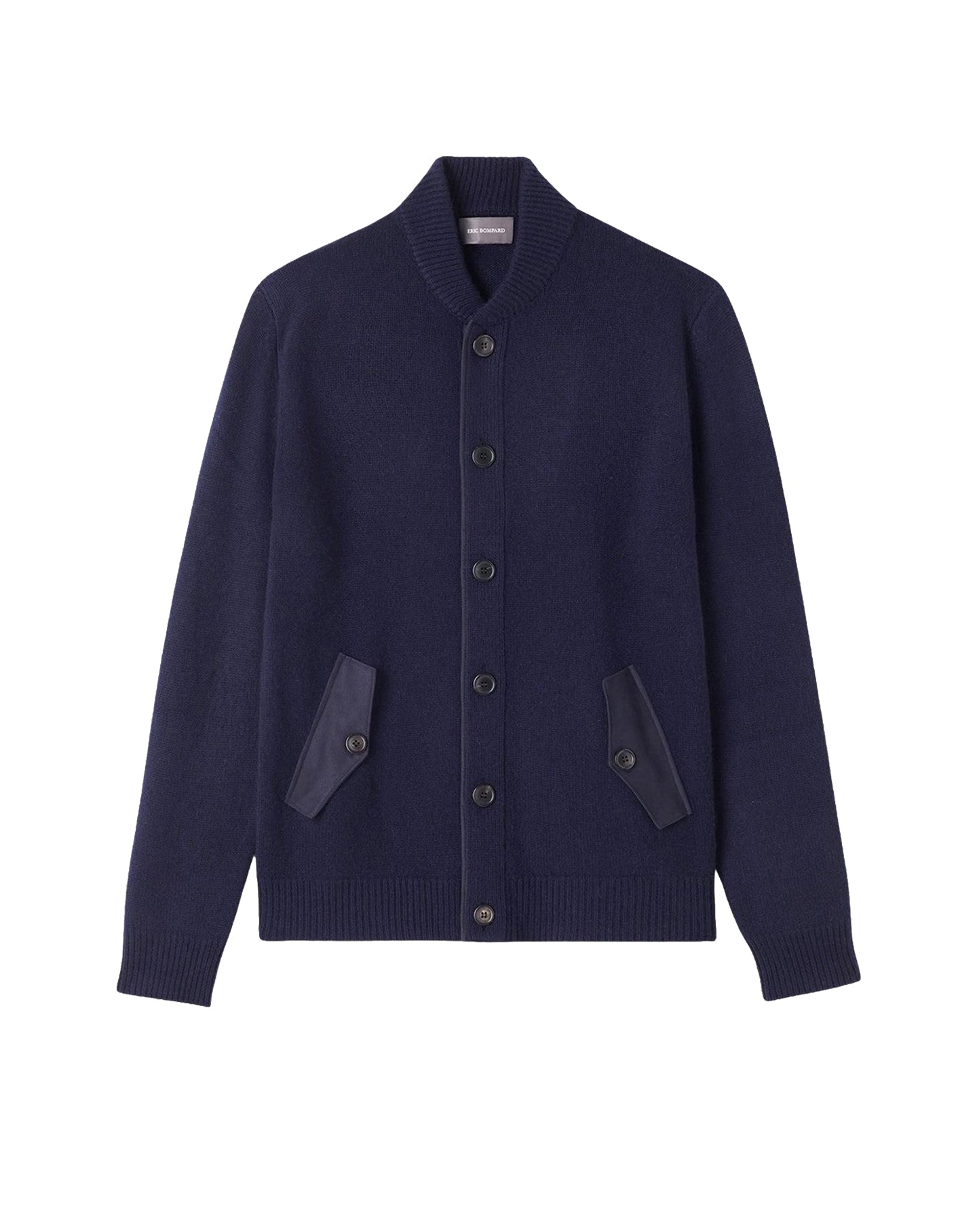 Button-up cashmere cardigan with faux suede pockets - Navy