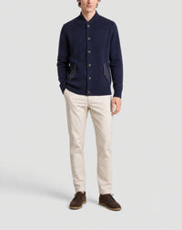 Button-up cashmere cardigan with faux suede pockets - Navy