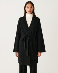 RECO290Veste Col Châle Oversize Côtes Perlées À Poches - Noir