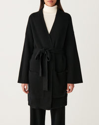 RECO290Veste Col Châle Oversize Côtes Perlées À Poches - Noir