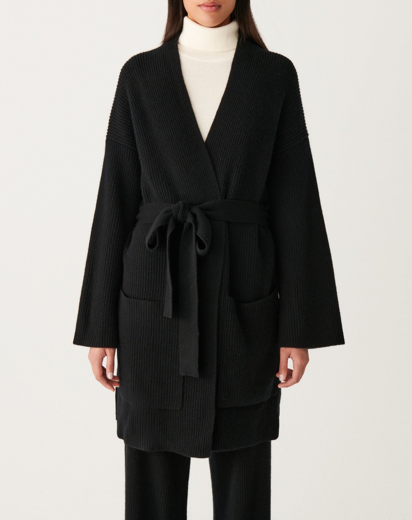 RECO290Veste Col Châle Oversize Côtes Perlées À Poches - Noir