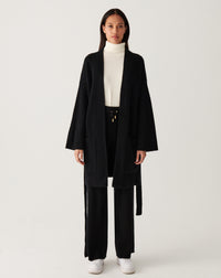 RECO290Veste Col Châle Oversize Côtes Perlées À Poches - Noir