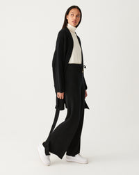 RECO290Veste Col Châle Oversize Côtes Perlées À Poches - Noir