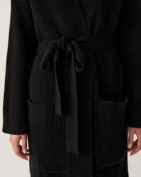 RECO290Veste Col Châle Oversize Côtes Perlées À Poches - Noir