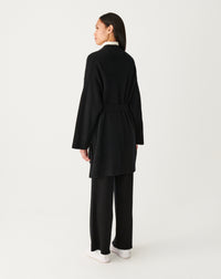 RECO290Veste Col Châle Oversize Côtes Perlées À Poches - Noir