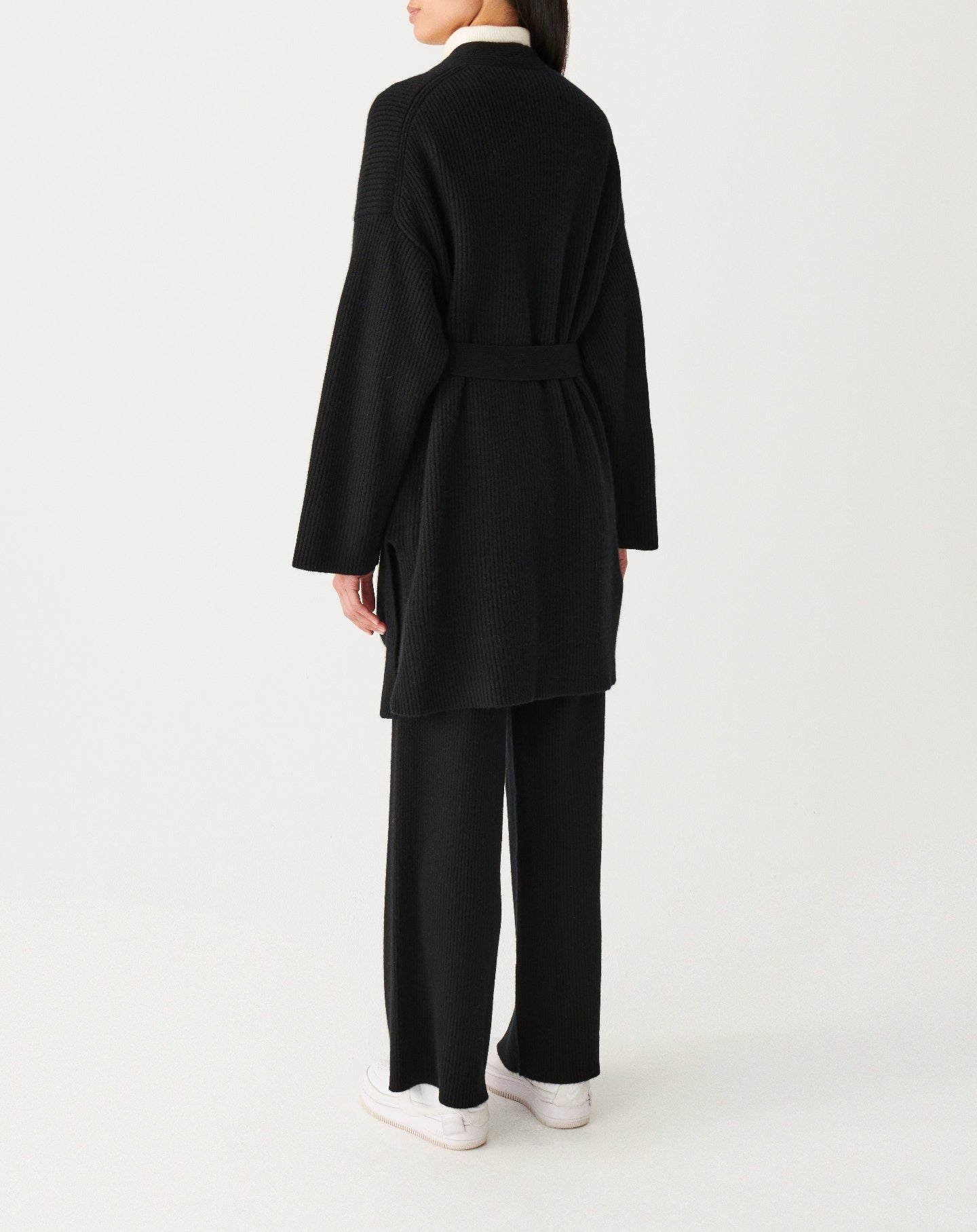 RECO290Veste Col Châle Oversize Côtes Perlées À Poches - Noir