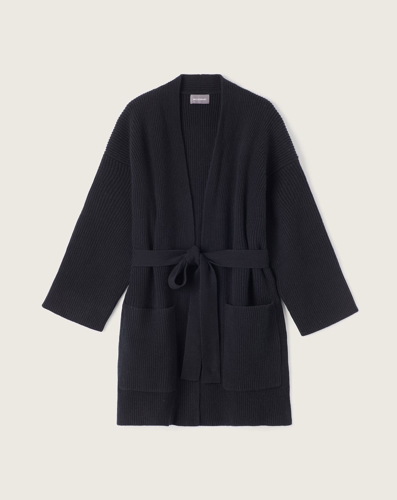 RECO290Veste Col Châle Oversize Côtes Perlées À Poches - Noir