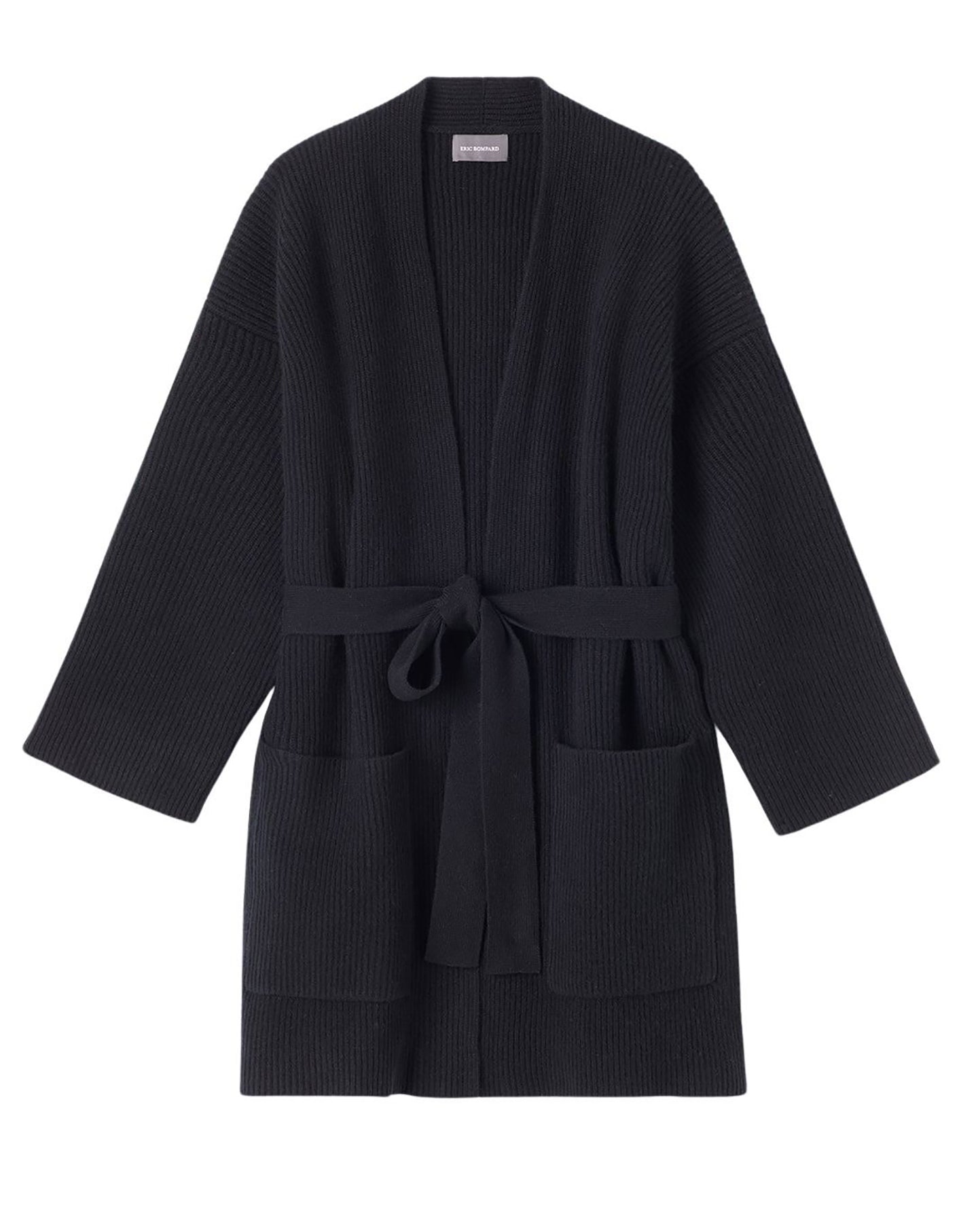RECO290Veste Col Châle Oversize Côtes Perlées À Poches - Noir