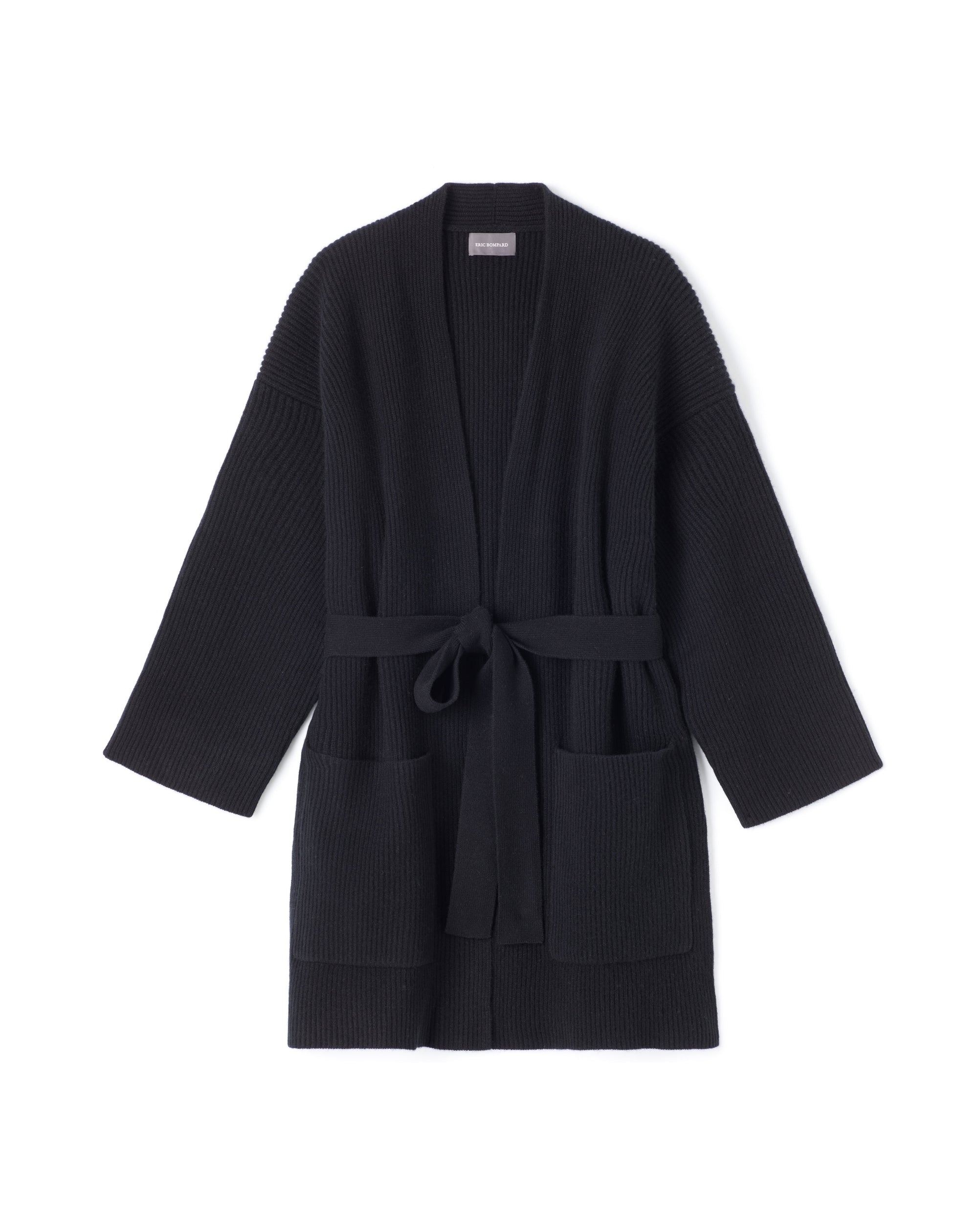 RECO290Veste Col Châle Oversize Côtes Perlées À Poches - Noir