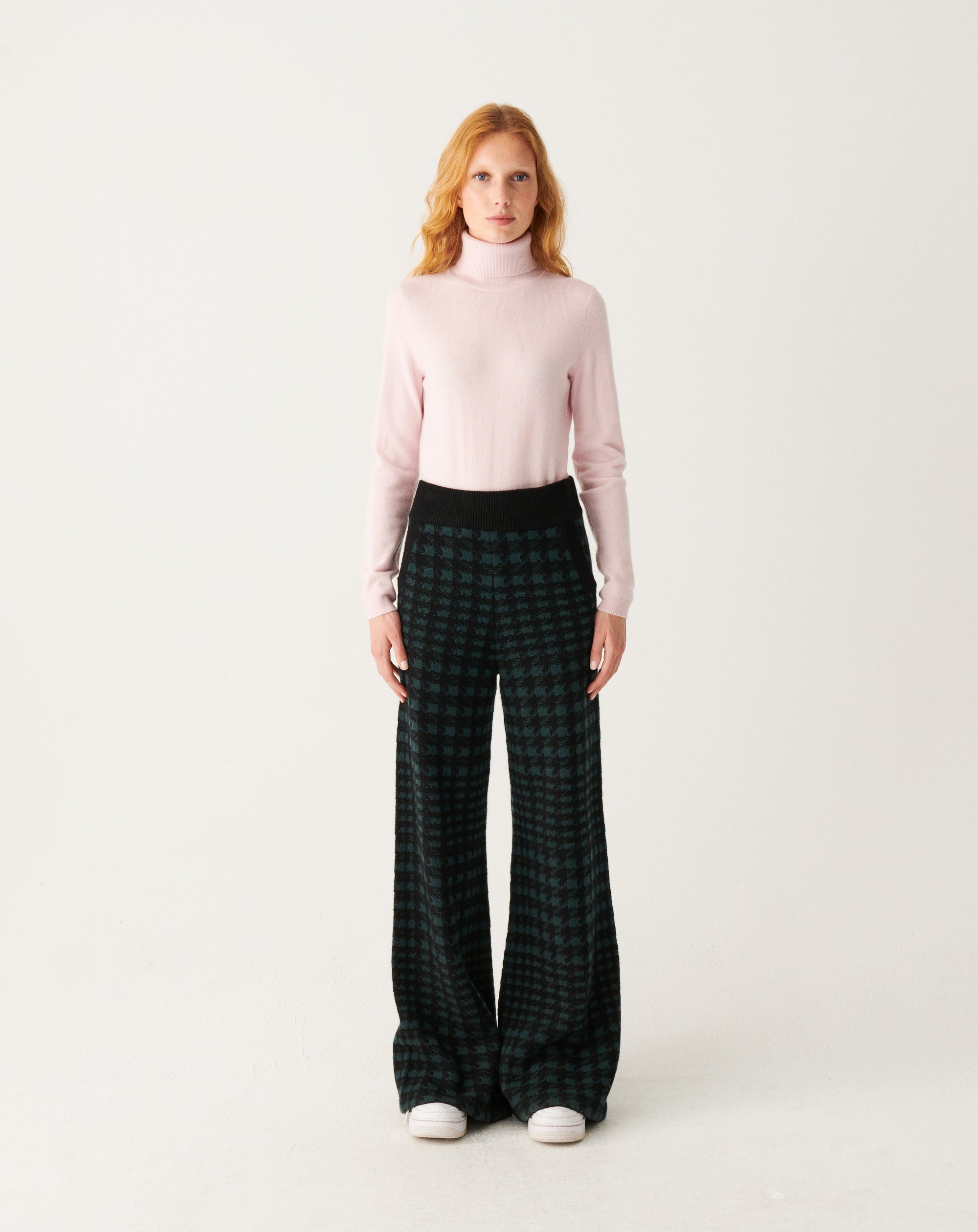 RECO235Pantalon À Poches Jacquard Pied De Poule - Noir/Vert Zurich