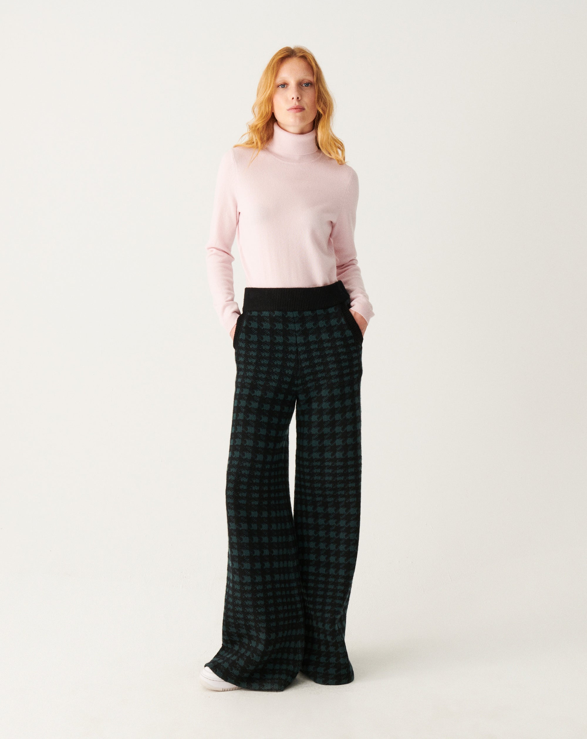 RECO235Pantalon À Poches Jacquard Pied De Poule - Noir/Vert Zurich