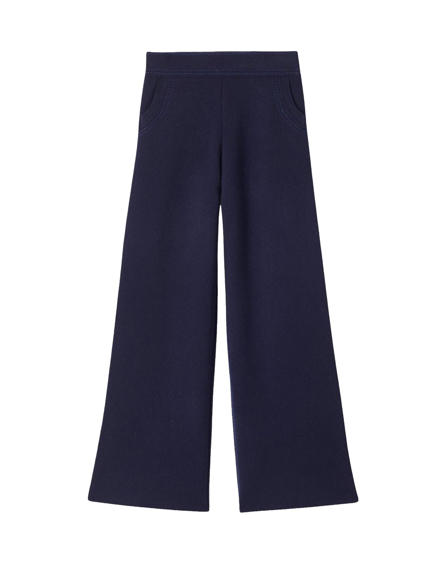 Pantalon milano à surpiqures contrastées en laine -  Marine