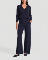 Pantalon milano à surpiqures contrastées en laine -  Marine