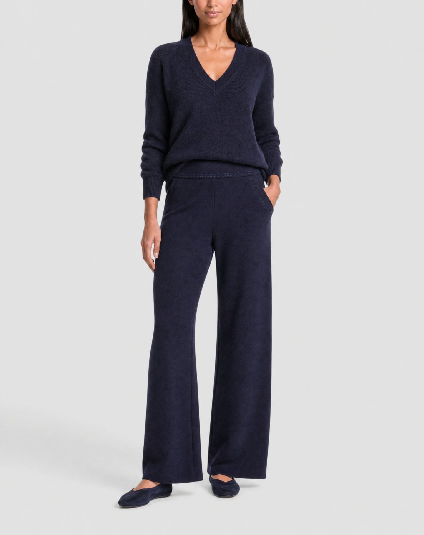 Pantalon milano à surpiqures contrastées en laine -  Marine